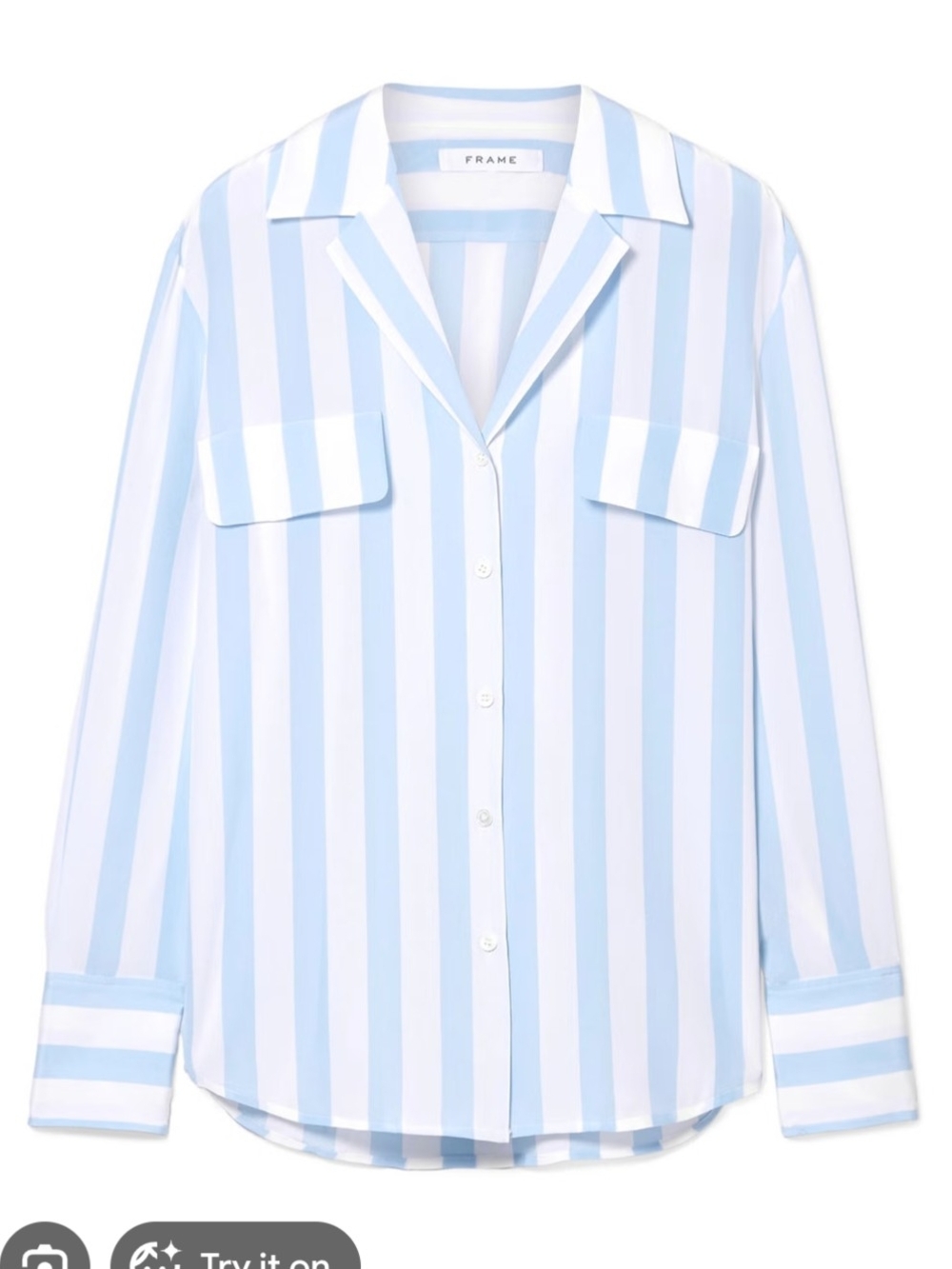 FRAME 100% Silk Striped Blouse Button Up Shirt Women S Blue White Luxury Classic